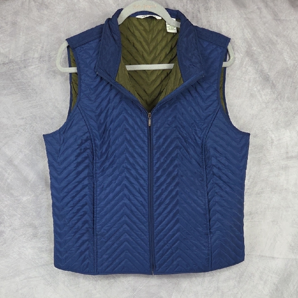 Orvis Large Blue Quilted Vest With Olive Lining